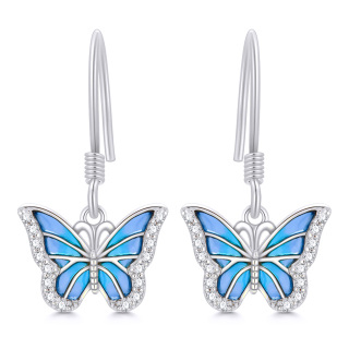 10K White Gold Moissanite Butterfly Drop Earrings-1