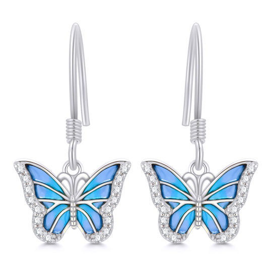 Pendientes colgantes de mariposa con moissanita en oro blanco de 10 quilates