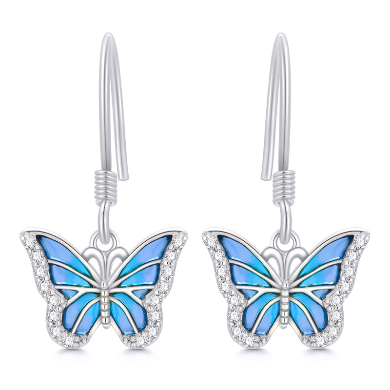 10K White Gold Moissanite Butterfly Drop Earrings-17