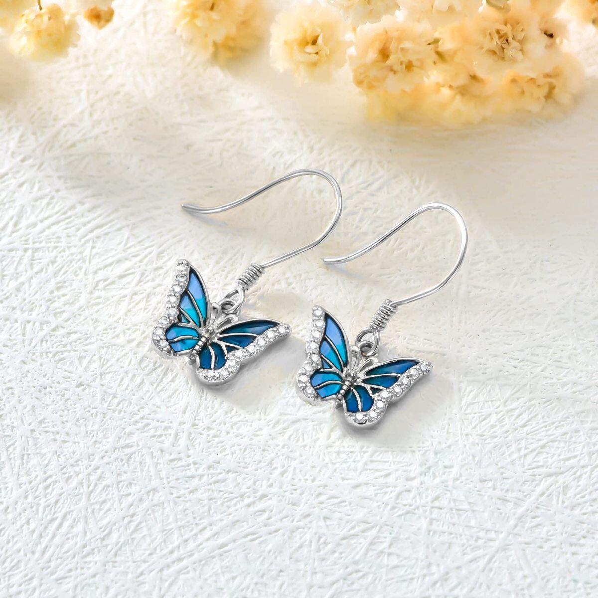 14K White Gold Moissanite Butterfly Drop Earrings-3