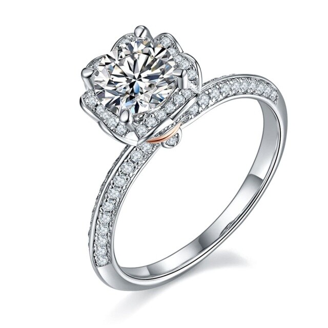 10K White Gold Moissanite Couple Engagement Ring