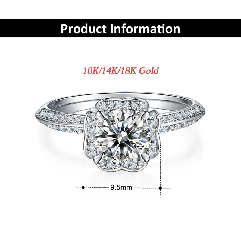 10K White Gold 1.5 to 5 CT Round Moissanite Engagement Ring-5