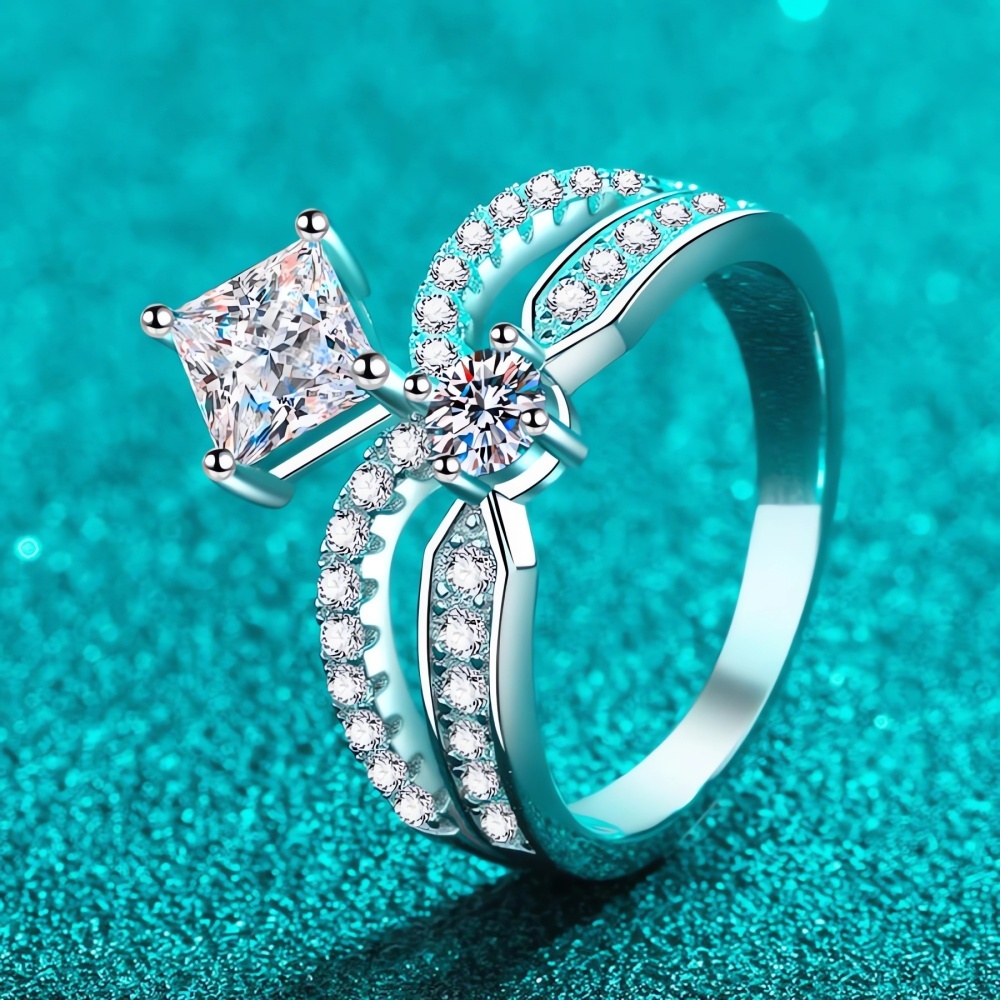 Aliança de noivado de moissanita com corte princesa de 1,5 a 5 ct em ouro branco 10K-4