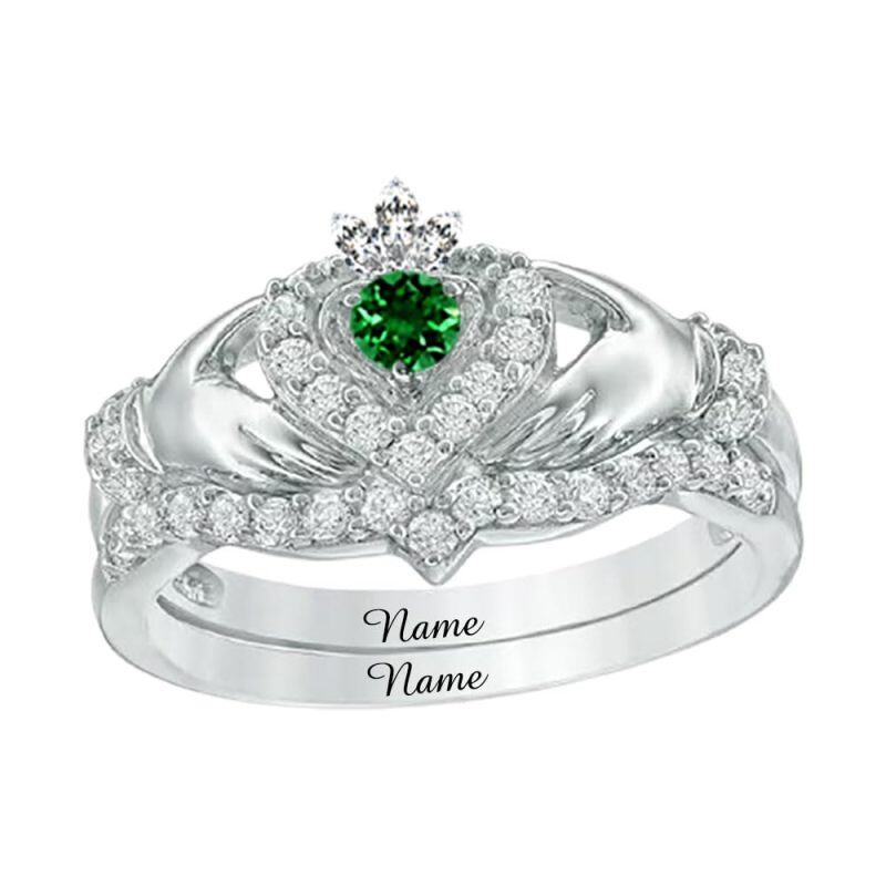 10K witgouden Moissanite gepersonaliseerde geboortesteen en gegraveerde hartring-20