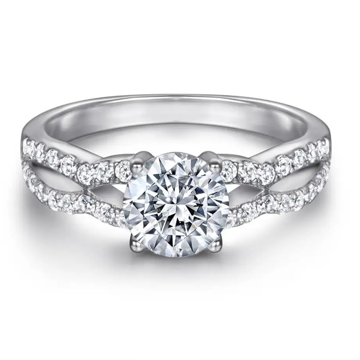 18K White Gold Moissanite Personalized Engraving & Couple Engagement Ring-3