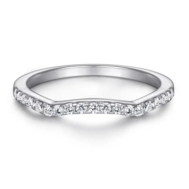 10K White Gold Moissanite Personalized Engraving & Couple Engagement Ring-5