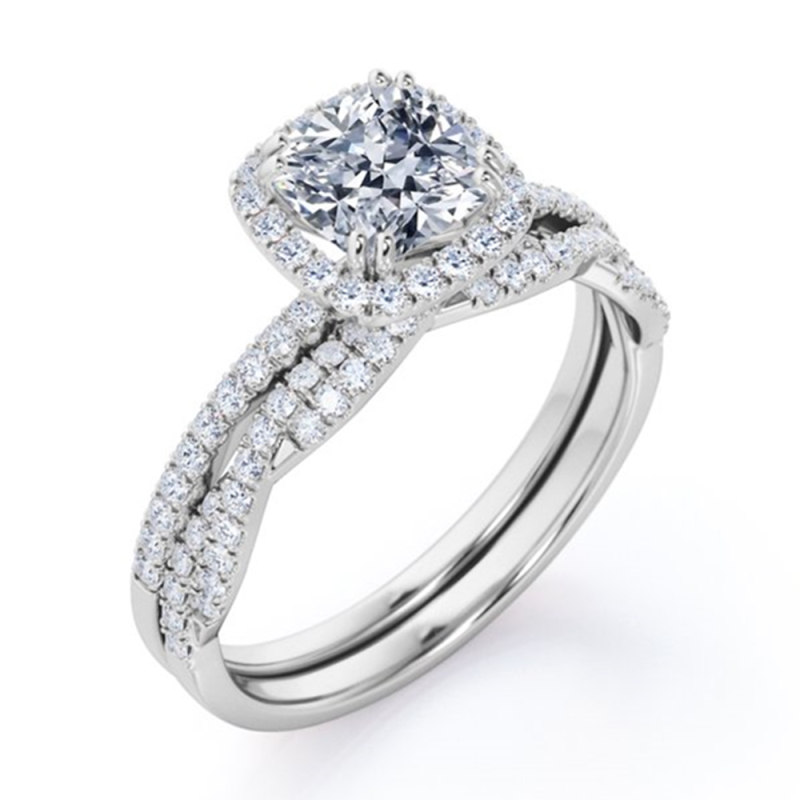 Sterling Silver Moissanite Personalized Engraving & Square Engagement Ring-3