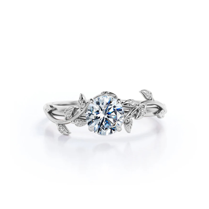 Obrączka ślubna z białego złota próby 10K z okrągłym szlifem-1