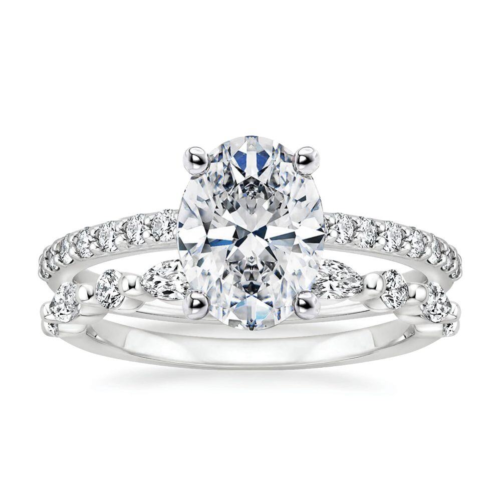 14K White Gold 1.5 to 5 CT Oval Moissanite Bridal Set-1