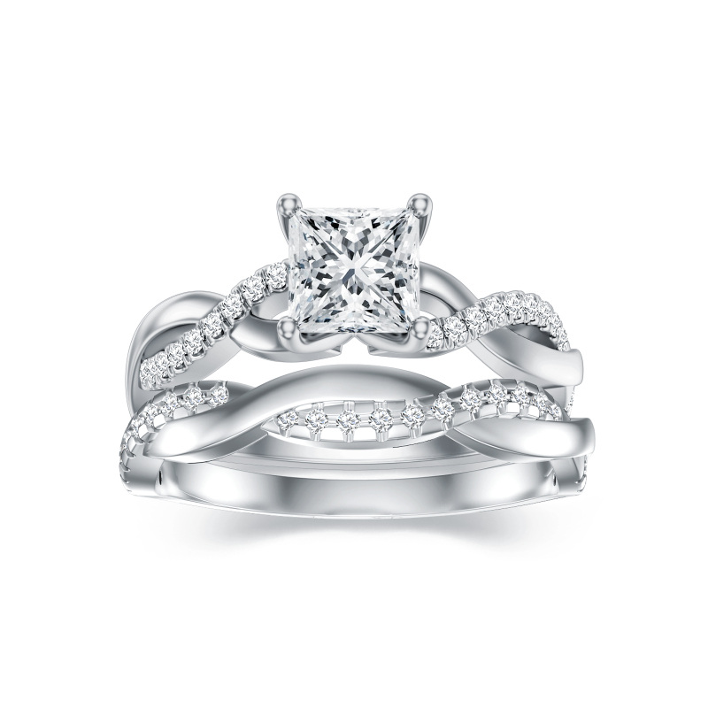 10K White Gold Moissanite Wedding Ring-12