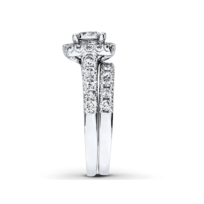 طقم زفاف من الذهب الأبيض عيار 10 قيراط مرصع بأحجار الموزانيت المستديرة بوزن من 1.5 إلى 5 قيراط-4