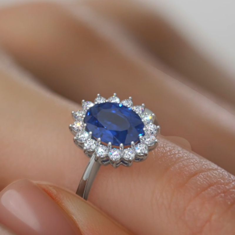 10K witgouden ovaal geslepen verlovingsring met edelsteen en jubileumring-2