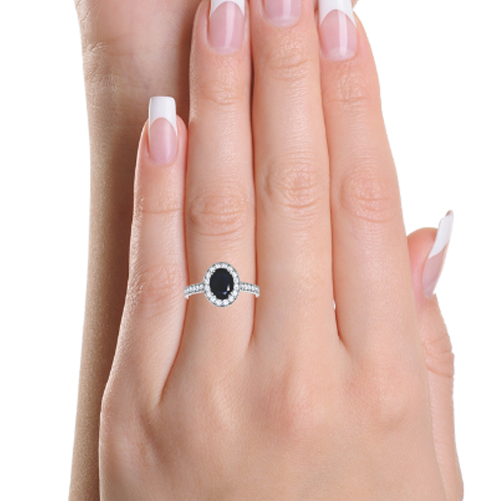 Anel de noivado personalizado com corte oval em ouro branco 10K e pedras preciosas-2