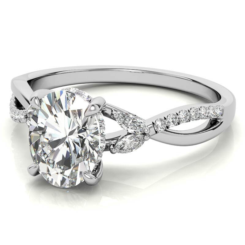 10K Rose Gold Oval Cut Halo Moissanite Engagement Ring-3