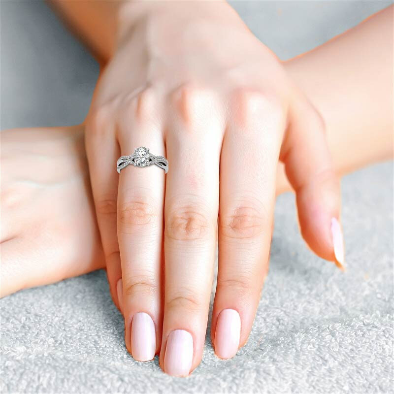 10K Rose Gold Oval Cut Halo Moissanite Engagement Ring-2