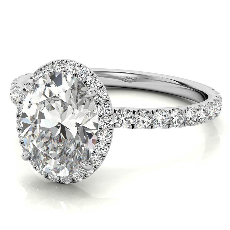 10K White Gold Oval Cut Halo Moissanite Engagement Ring-3
