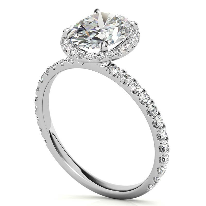10K White Gold Oval Cut Halo Moissanite Engagement Ring-5