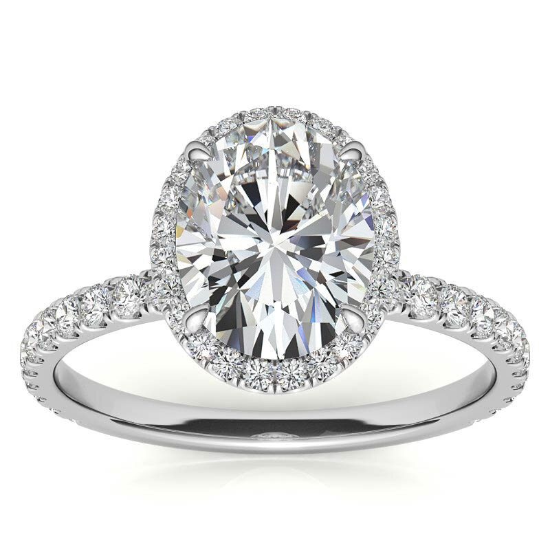 10K White Gold Oval Cut Halo Moissanite Engagement Ring-7