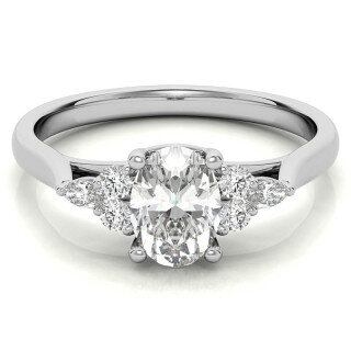 Anillo de compromiso de moissanita con halo de corte ovalado en oro blanco de 10 quilates-3