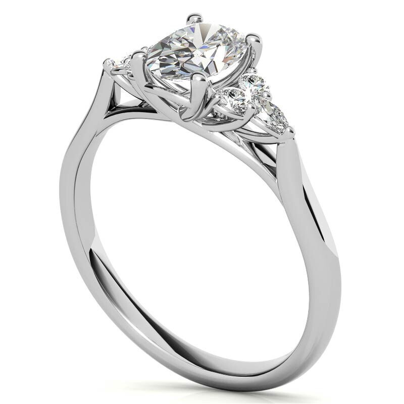 Anel de noivado de moissanita halo com corte oval em ouro branco 10K-5