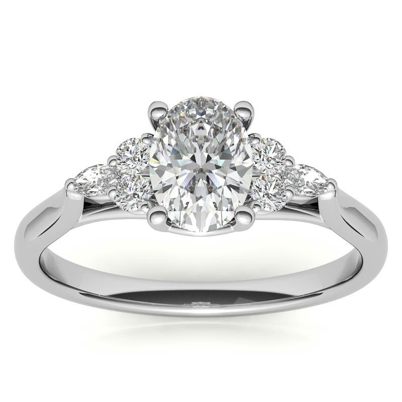 Anel de noivado de moissanita halo com corte oval em ouro branco 10K-7