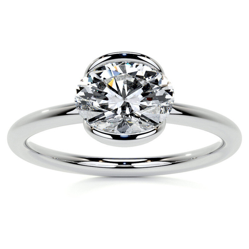 10K White Gold Oval Cut Solitaire Moissanite Engagement Ring-1