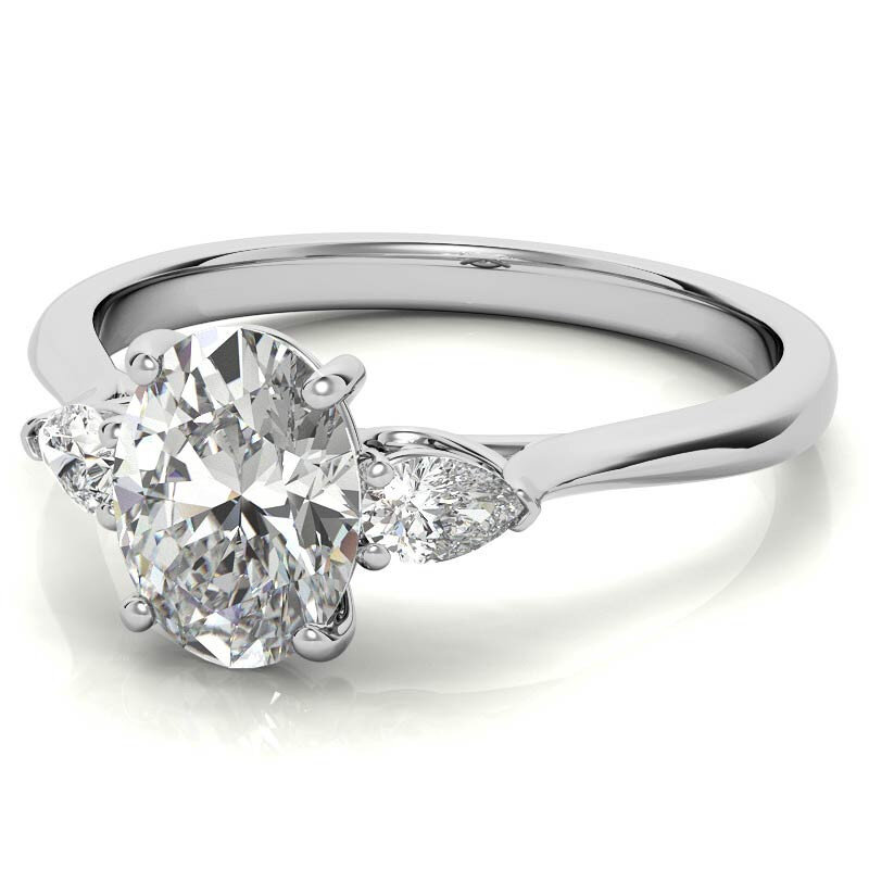 10K Rose Gold Oval Cut Three-Stone Moissanite Engagement Ring-3