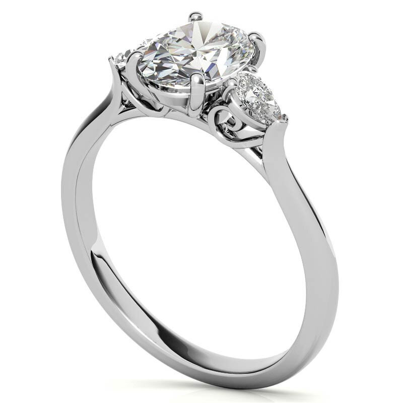 10K Rose Gold Oval Cut Three-Stone Moissanite Engagement Ring-5