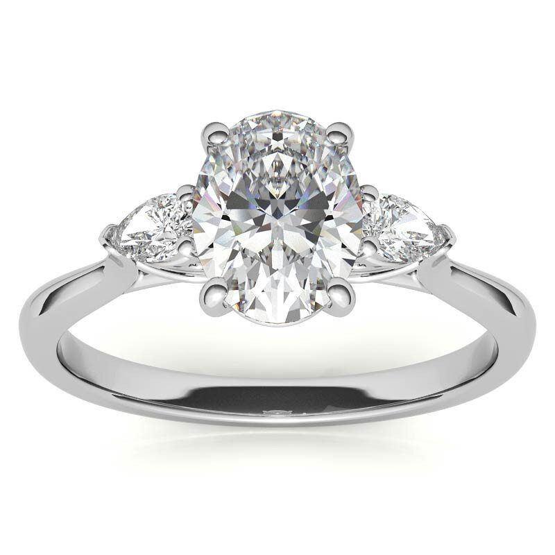 10K White Gold Oval Cut Three-Stone Moissanite Engagement Ring-7