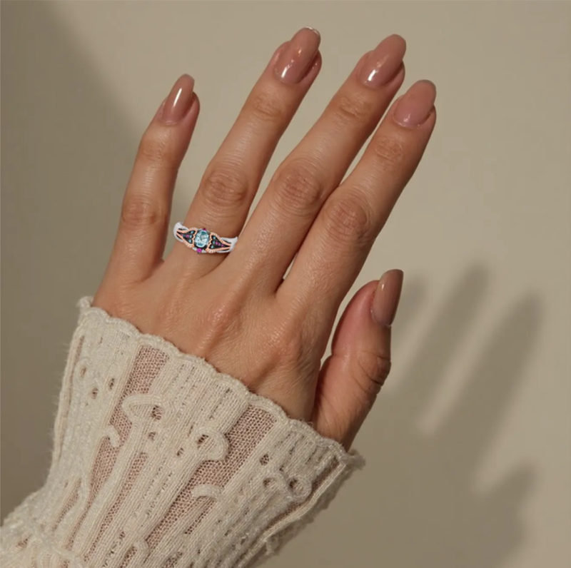 Anello in oro bianco 10K con topazio taglio ovale e diamanti-2