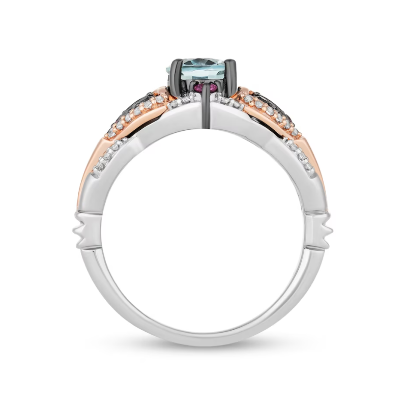 Anello in oro bianco 10K con topazio taglio ovale e diamanti-3