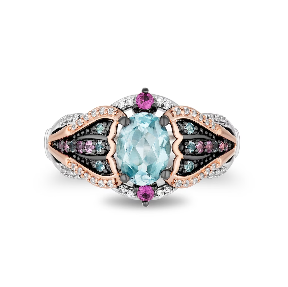 10K White Gold Oval Cut Topaz Multi-Gemstone and Diamond Band-4