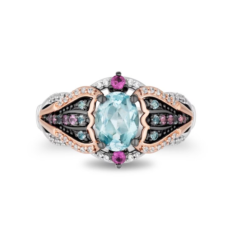 Anello in oro bianco 10K con topazio taglio ovale e diamanti-4