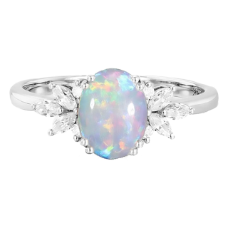 10K White Gold Oval Opal With Moissanite Engagement Ring-2