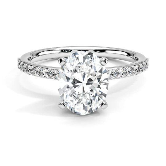 Bague de fiançailles Moissanite ovale en or blanc 10K