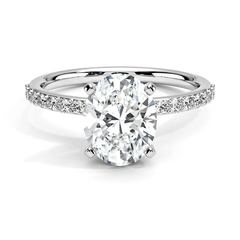 Anel de noivado Moissanite em ouro branco 10K em formato oval-3