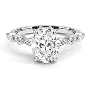 10K White Gold Oval Shaped Moissanite Personalized Engraving Engagement Ring-57