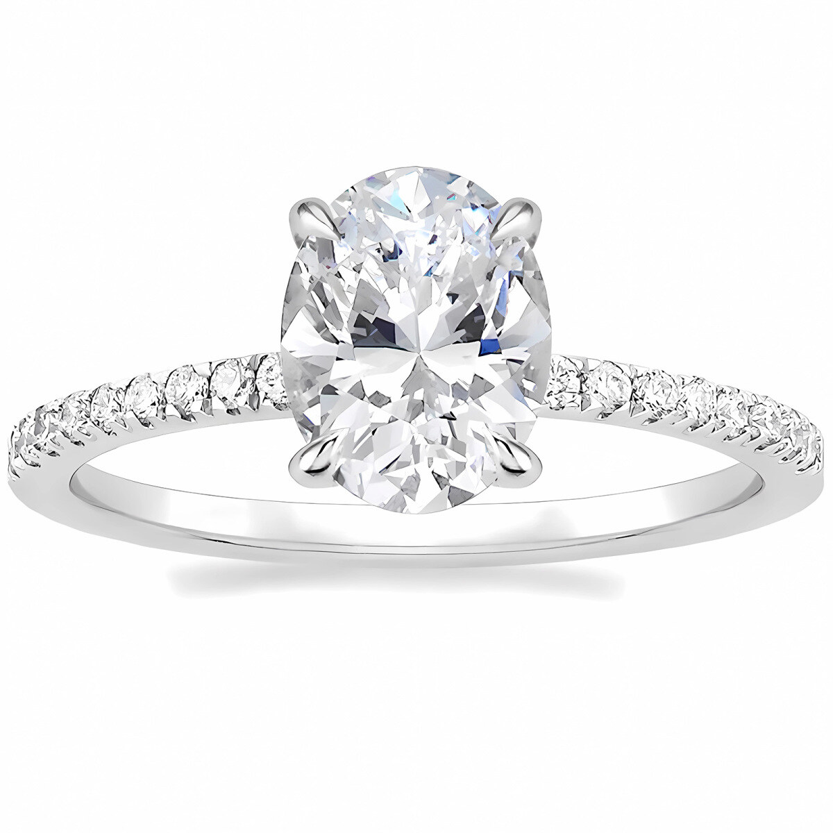 Bague Moissanite ovale en or blanc 10K-1