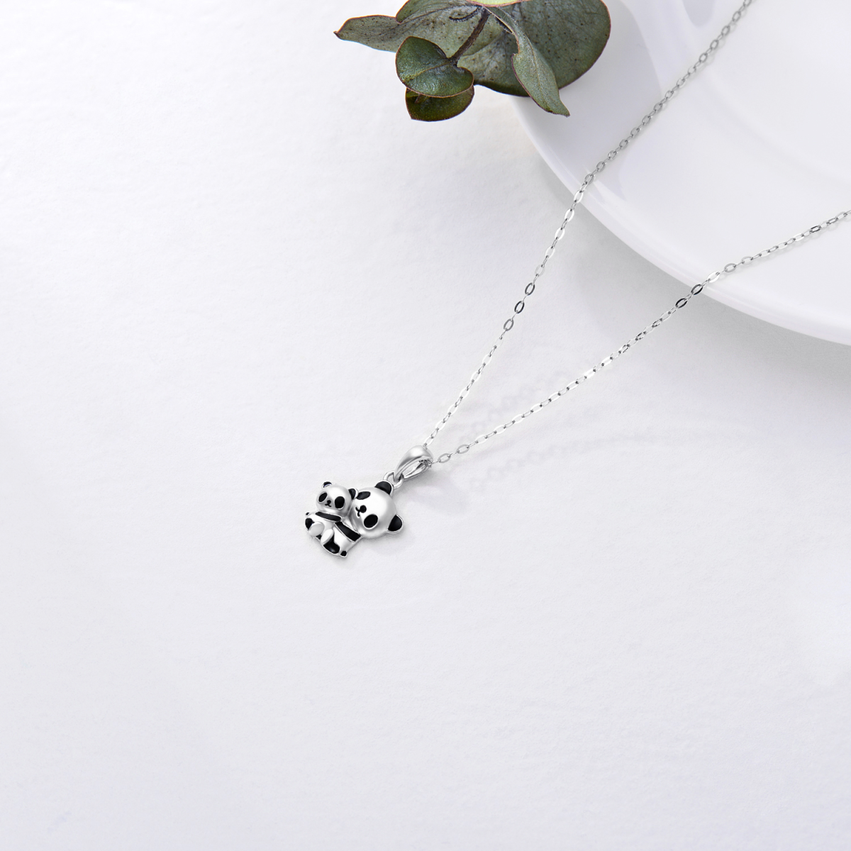 10K White Gold Panda Pendant Necklace-4