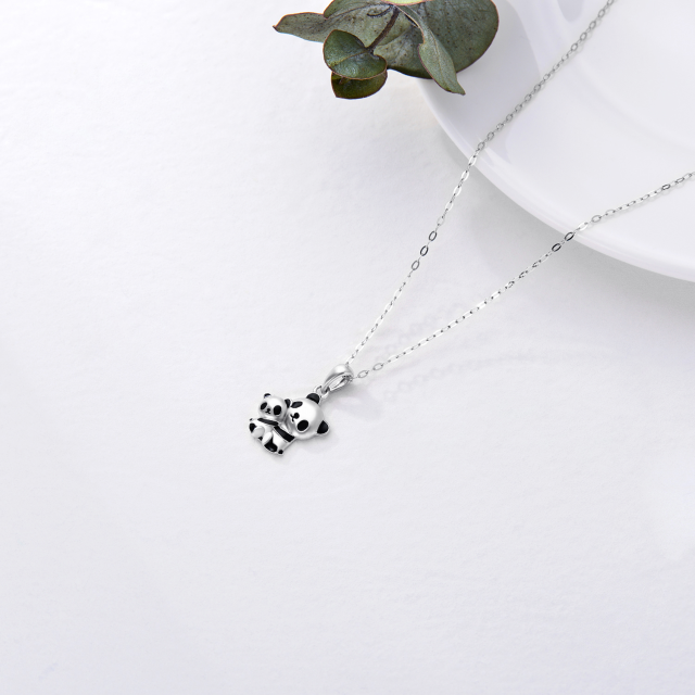 10K White Gold Panda Pendant Necklace-4