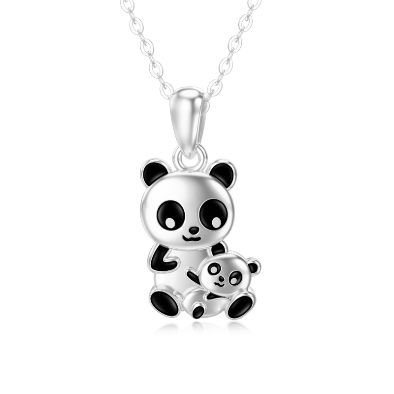 Colar com pingente de panda em ouro branco 10K-16