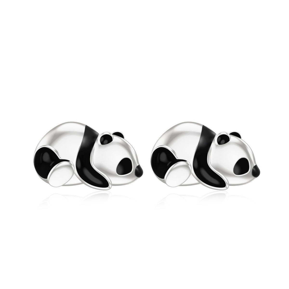 10K White Gold Panda Stud Earrings-1