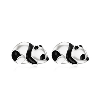 10K White Gold Panda Stud Earrings-2