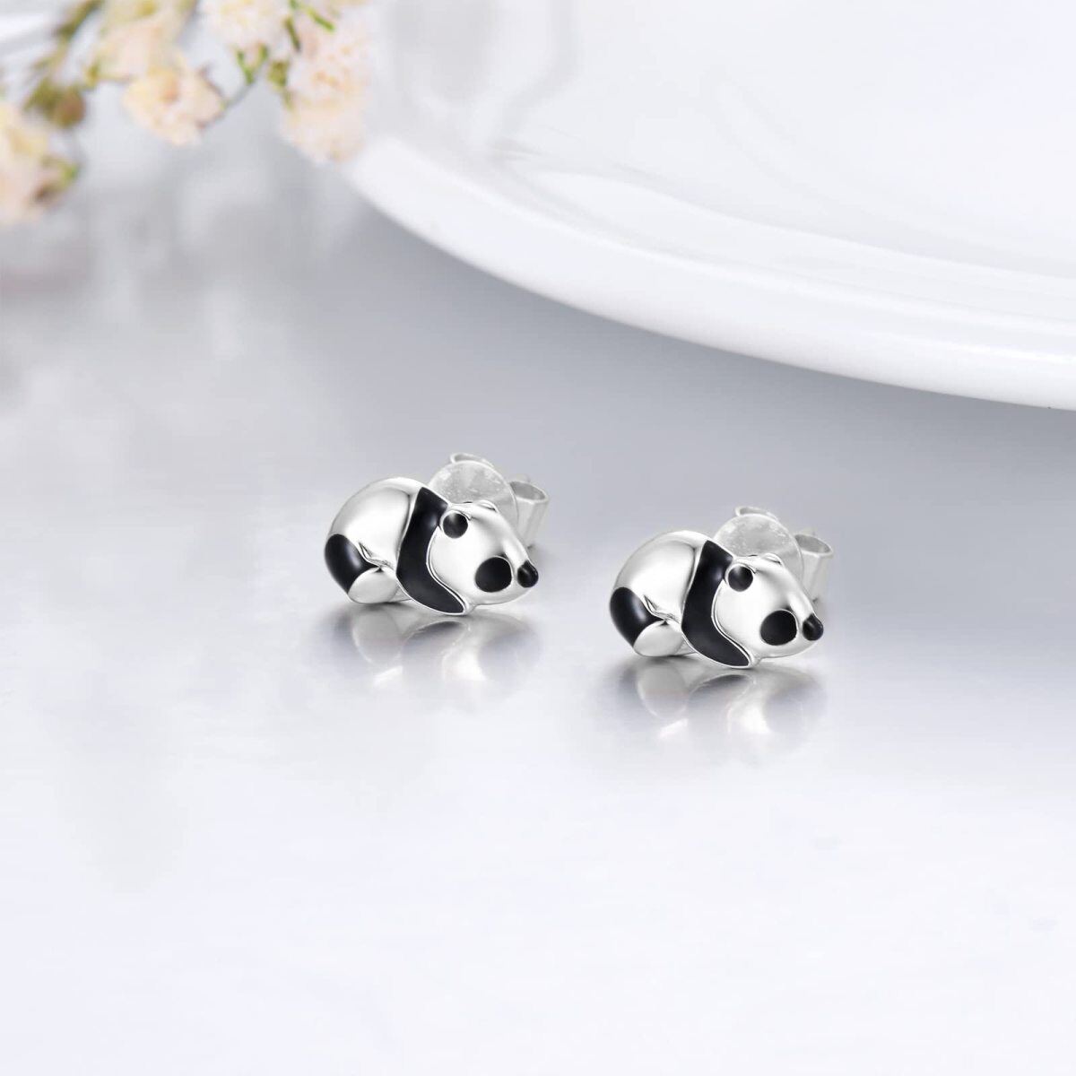 10K White Gold Panda Stud Earrings-3