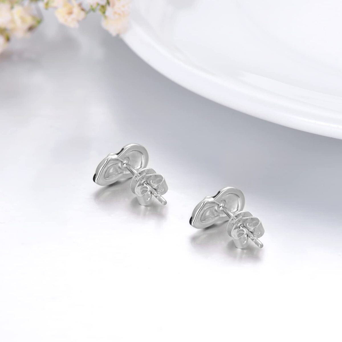 10K White Gold Panda Stud Earrings-4