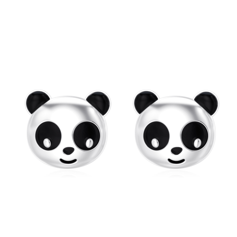 10K White Gold Panda Stud Earrings-1