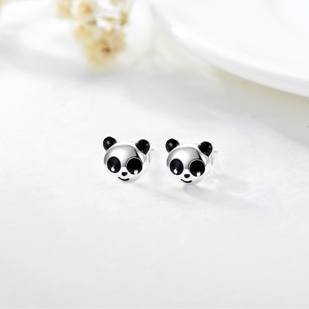 Brincos de pino panda em ouro branco 10K-3