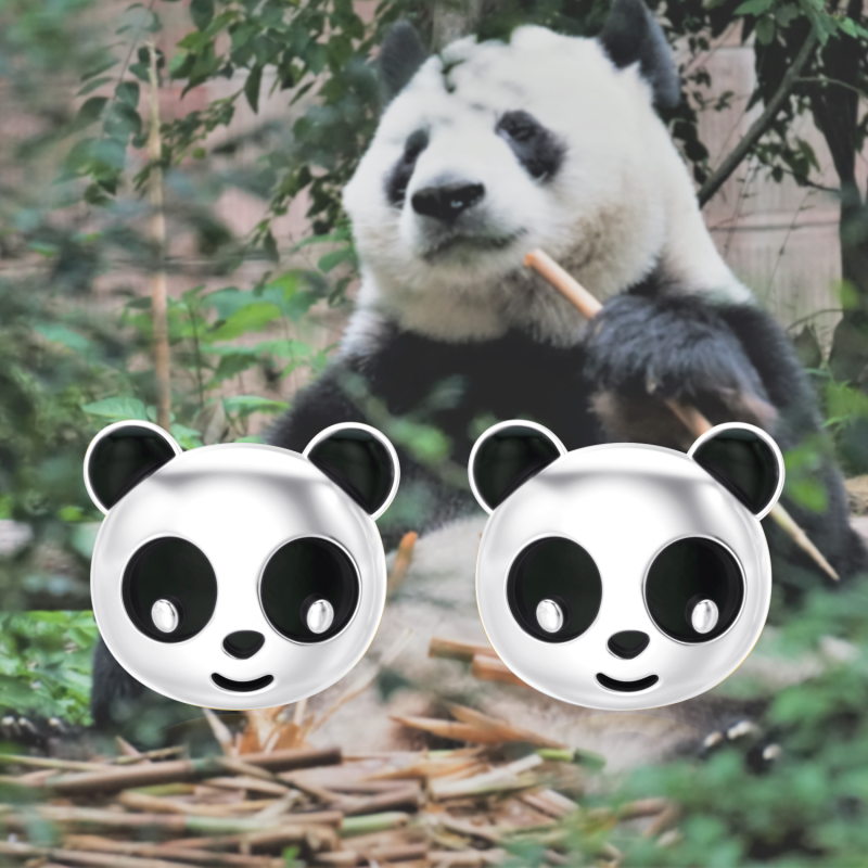 10K White Gold Panda Stud Earrings-4