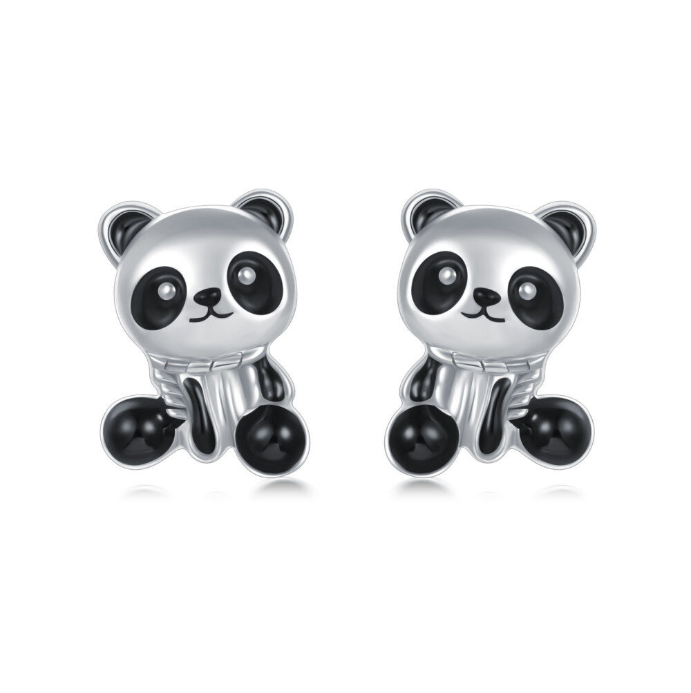 10K White Gold Panda Stud Earrings-1