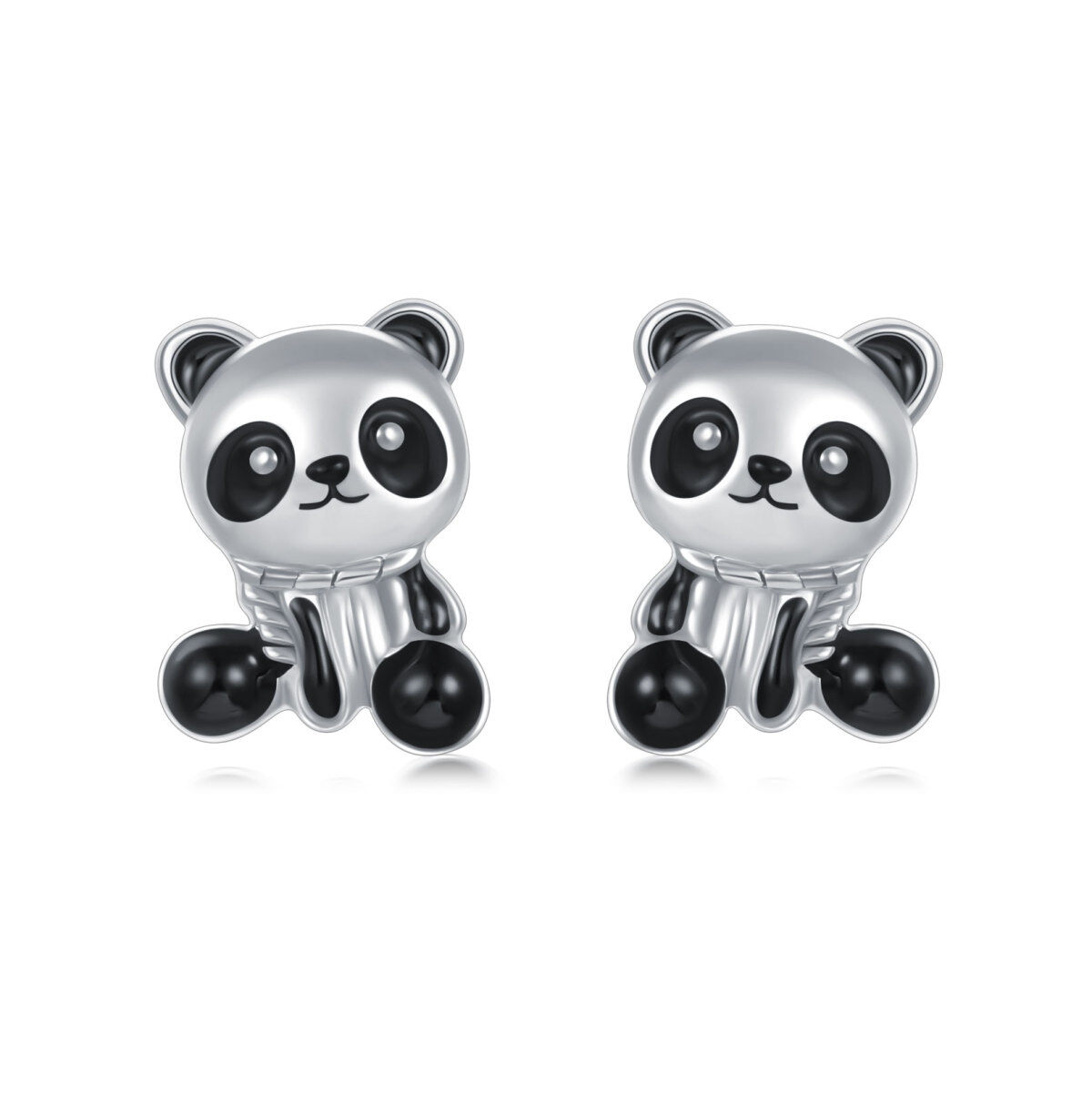 18K White Gold Panda Stud Earrings-1